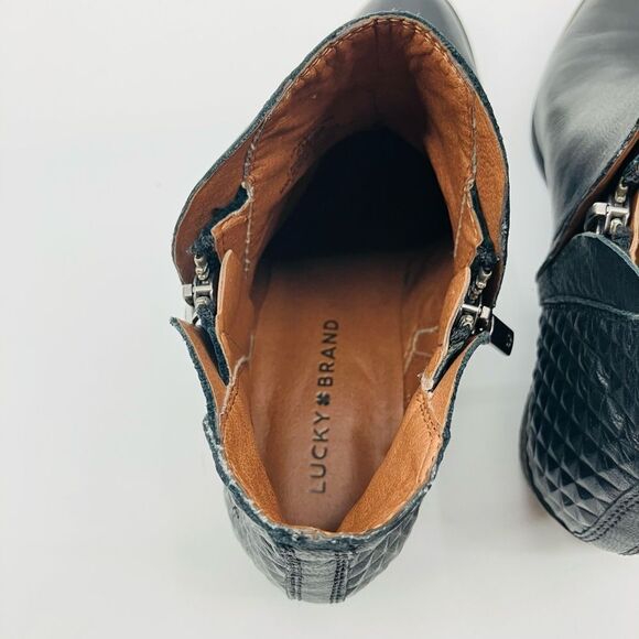 Lucky Brand Women's Brenon Boot Size 8 Low Block Heel Black Leather Quilted - Picture 6 of 8